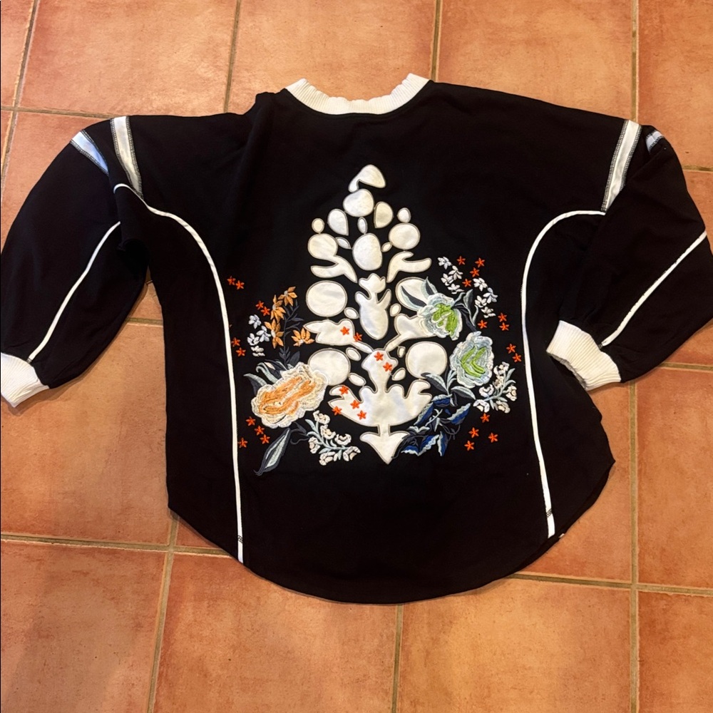 Free People Movement Black Embroidered Sweater with Floral Design - Picture 3 of 7